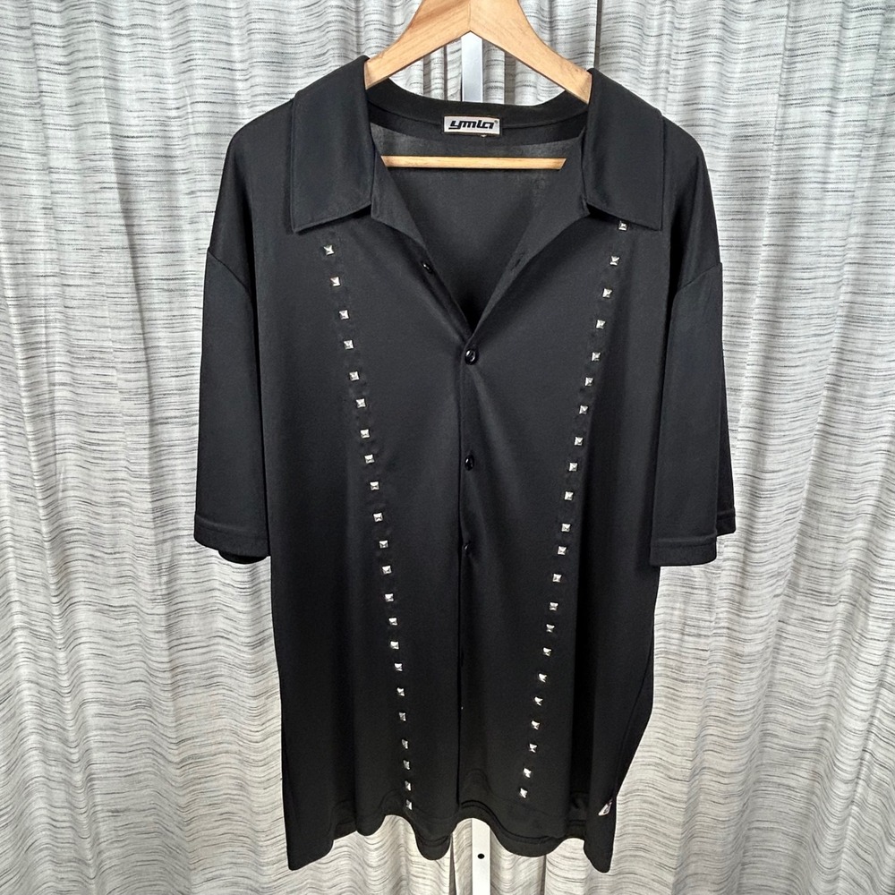 YMLA Button Down Shirt Black Mens XL Studded Y2K Streetwear Excellent
